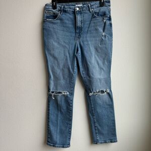 Good American Good Classic High Rise Medium Wash Distressed Jeans Size 14 / 32